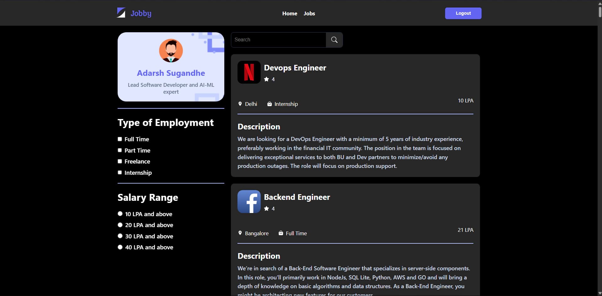 Jobby screenshot 2